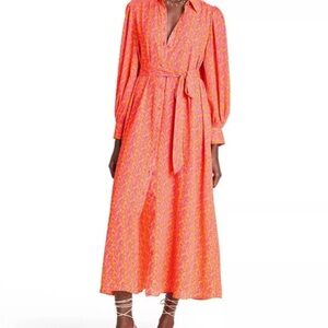 Alexis Pink and Orange Long Sleeve Midi Dress 1X Boho